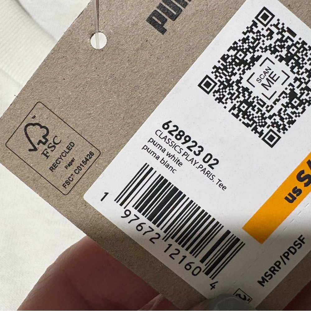 Puma Long Sleeve Classics Play Paris White Shirt Recycled Cotton Small NWT - Picture 4 of 5